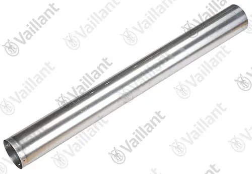 Vaillant Frischluftrohr in länglicher Form aus Metall, mit Öffnungen an einem Ende zur Befestigung, auf weißem Hintergrund.